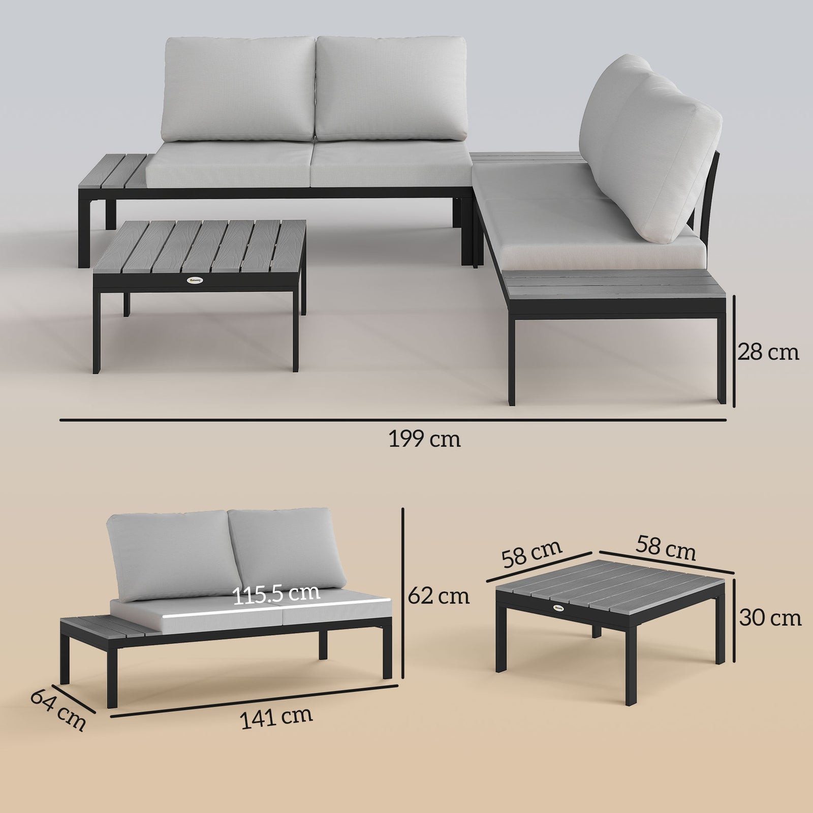 Four-Piece Garden Corner Sofa Set with 2 Loveseats and 2 Coffee Tables