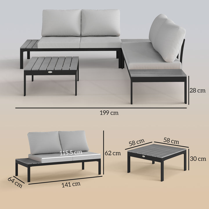 Four-Piece Garden Corner Sofa Set with 2 Loveseats and 2 Coffee Tables - Grey