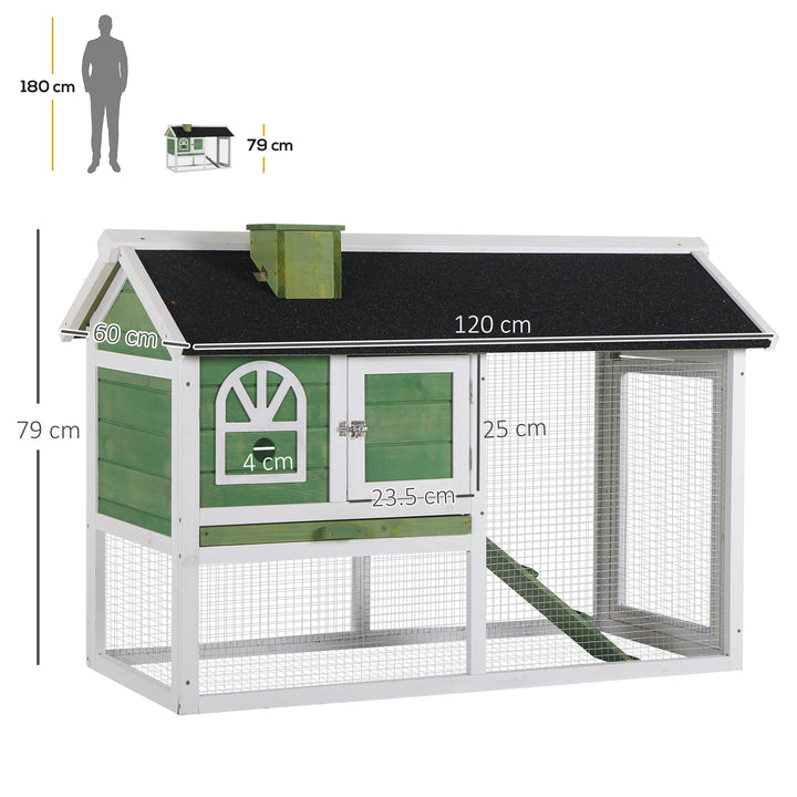 MCL Wooden Rabbit Hutch and Run with Sliding Tray, Ramp, Water-resistant Roof, for 2-4 Rabbits, Green