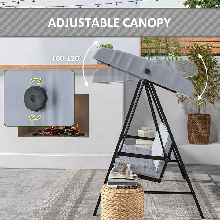 Three-Seat Garden Swing Chair, with Adjustable Canopy - Grey