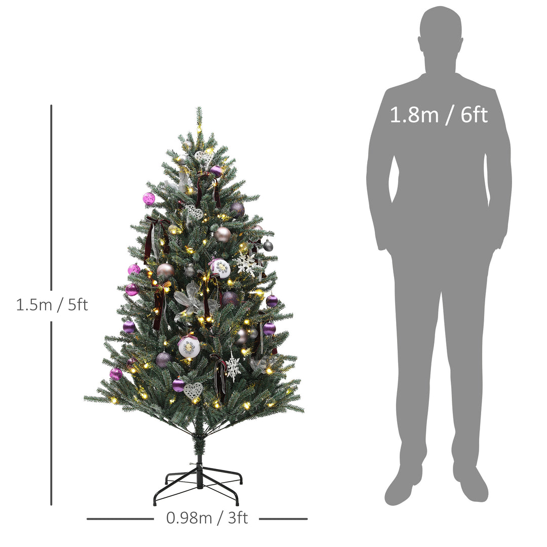 5ft Artificial Christmas Tree, with Purple Decorations and Lights