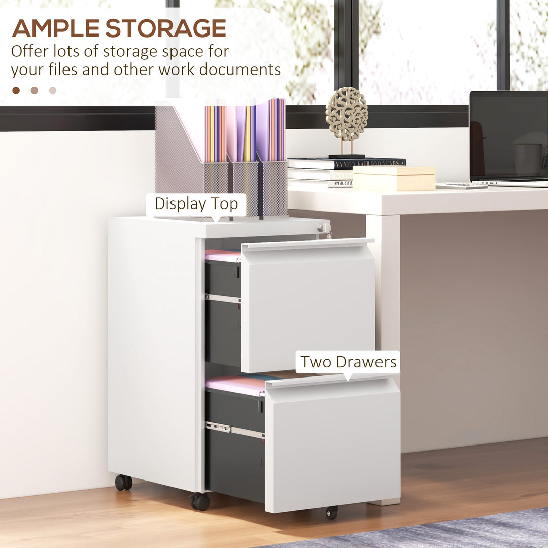 2-Drawer Mobile Filing Cabinet, Steel Lockable File Cabinet for Letter, A4 and Legal Size, Pre-Assembled Body, White