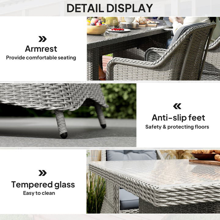 Seven-Piece Rattan Dining Set - Mixed Grey
