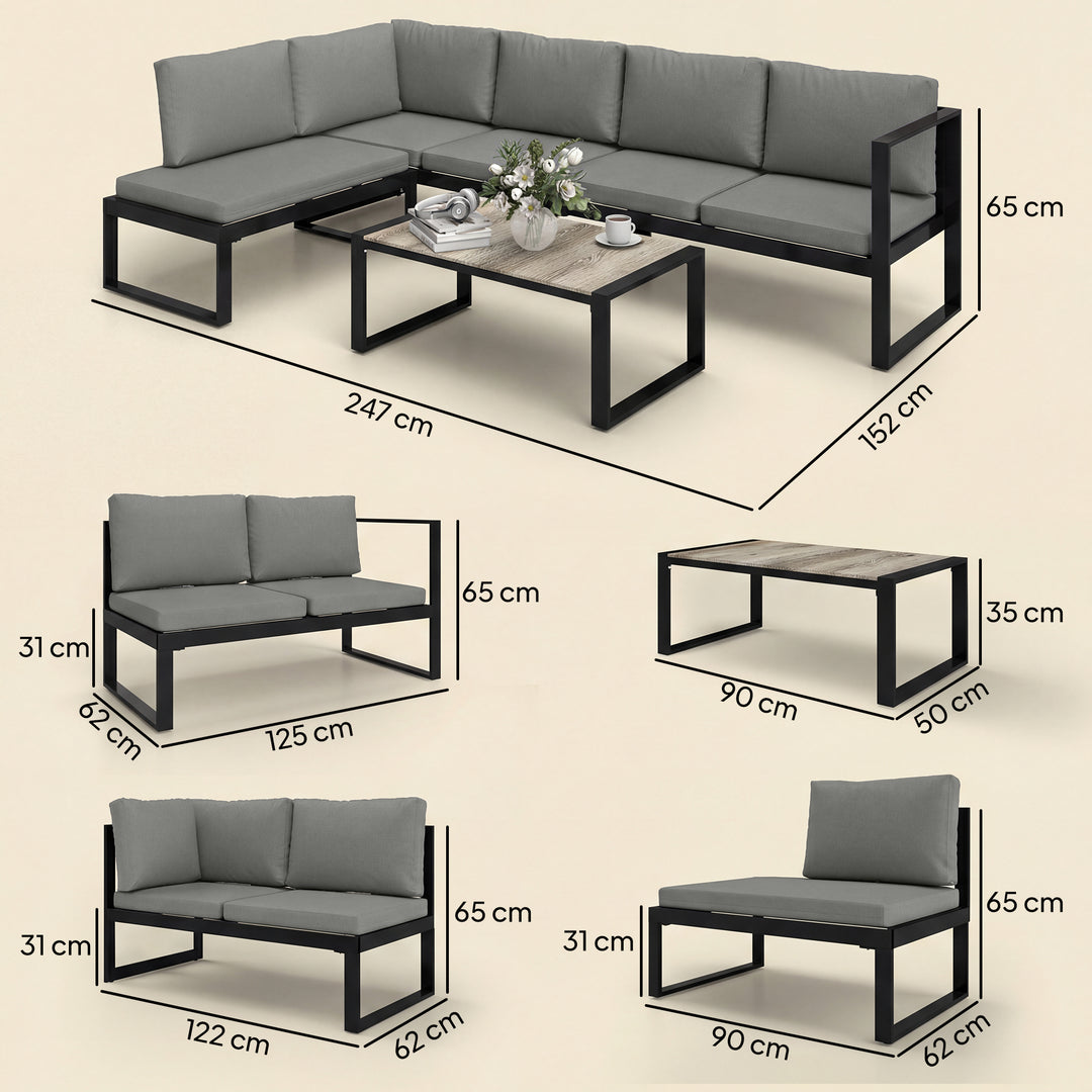 4 Piece Garden Furniture Set, Garden Sofa Set with 2 Loveseats, Armles