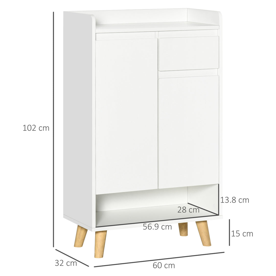 HOMCOM Modern Sideboard, Storage Cabinet with 2 Door Cupboards, Drawer and Bottom Shelf for Living Room, Hallway, White