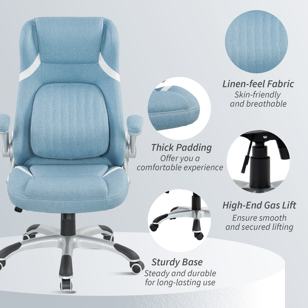 Linen-Look Office Chair, with Adjustable Height and Tension - Blue