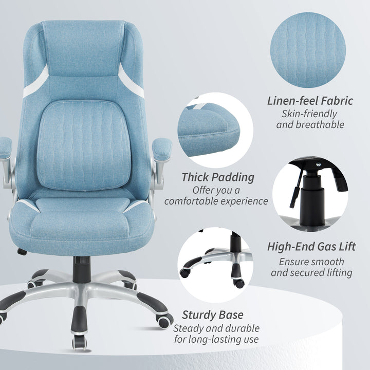 Linen-Look Office Chair, with Adjustable Height and Tension - Blue