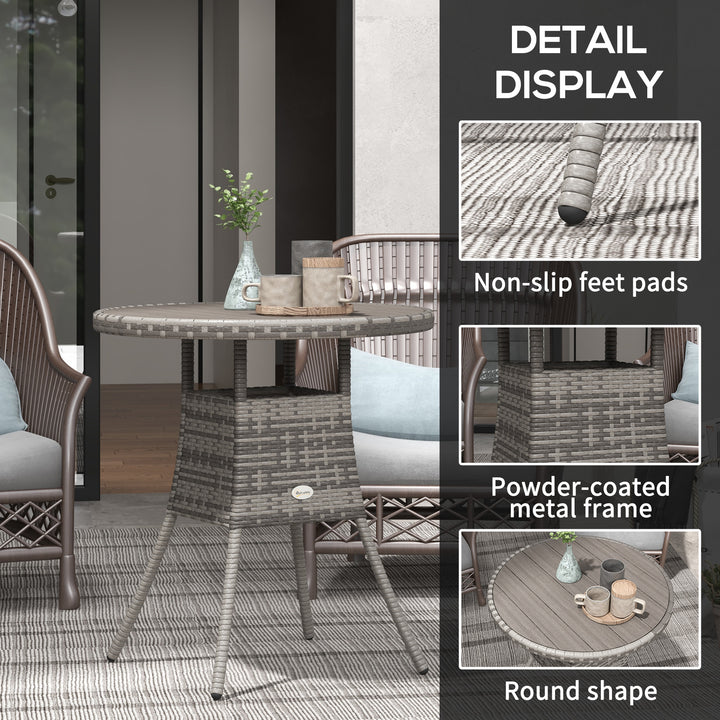 70cm Four-Person Wood-Effect Rattan Table - Grey