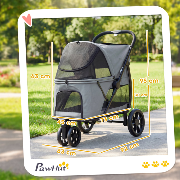 Dog Stroller, 3 Wheels Pet Stroller with Dual Entry, Easy One-Click Qu