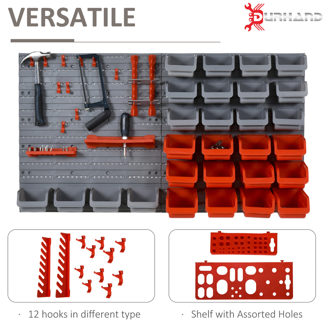 DURHAND Garage Storage Unit, 44 Pcs On-Wall DIY Organisation with 28 Cubes, 10 Hooks, 2 Boards & Screws, Pegboard Tool Caddy | Aosom UK