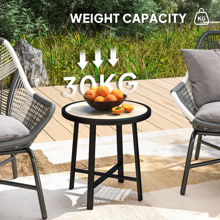 Round Small Garden Table, 50.5cm Outdoor Side Table with SPC Tabletop, Metal Frame and Anti-slip Foot Pads for Garden, Balcony, Nature Wood Finish