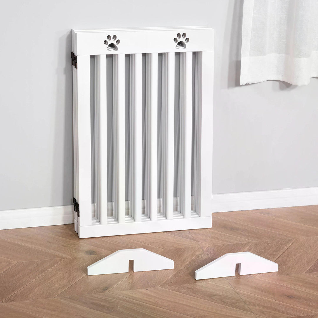 PawHut Foldable Wooden Pet Barrier: 4-Panel Safeguard for Doorways & Stairs, White | Aosom UK