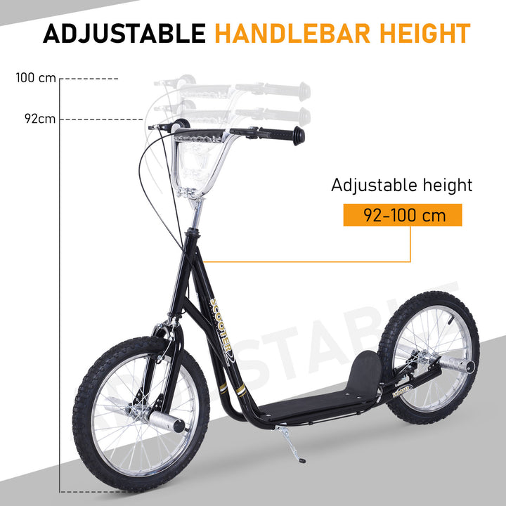 Stunt Scooter, Kids Scooter with 16" Big Wheels, Adjustable Height, Dual Brakes, for Ages 5+ Years, Black