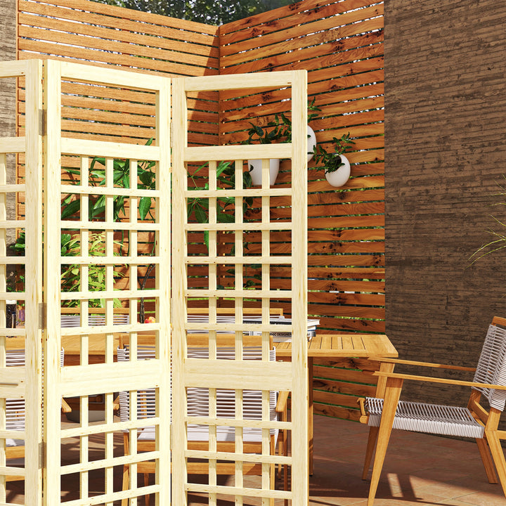 3-Panel Garden Privacy Screen, Freestanding Foldable Wooden Outdoor Di