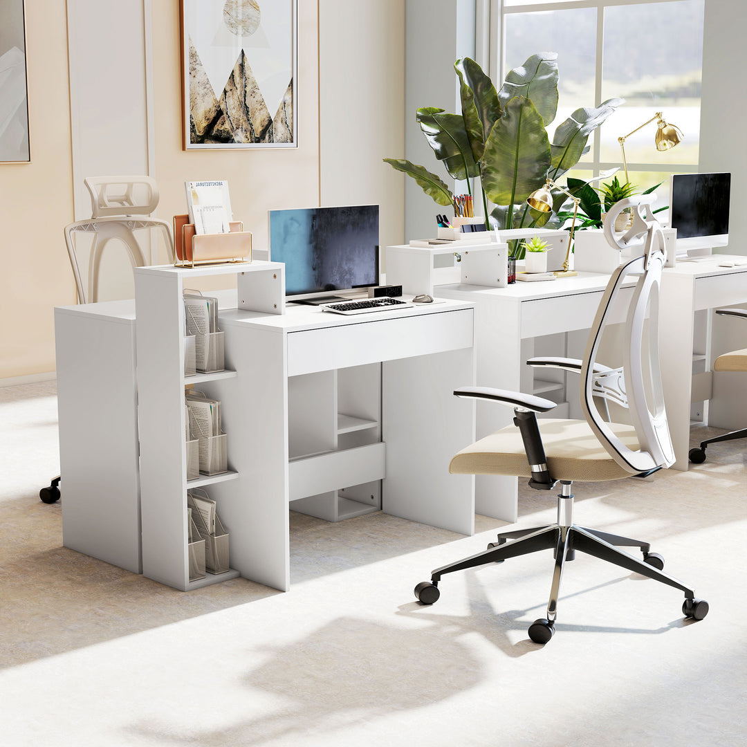 Desk with Storage, Computer Desk with 3 Open Shelves and Drawer, Works