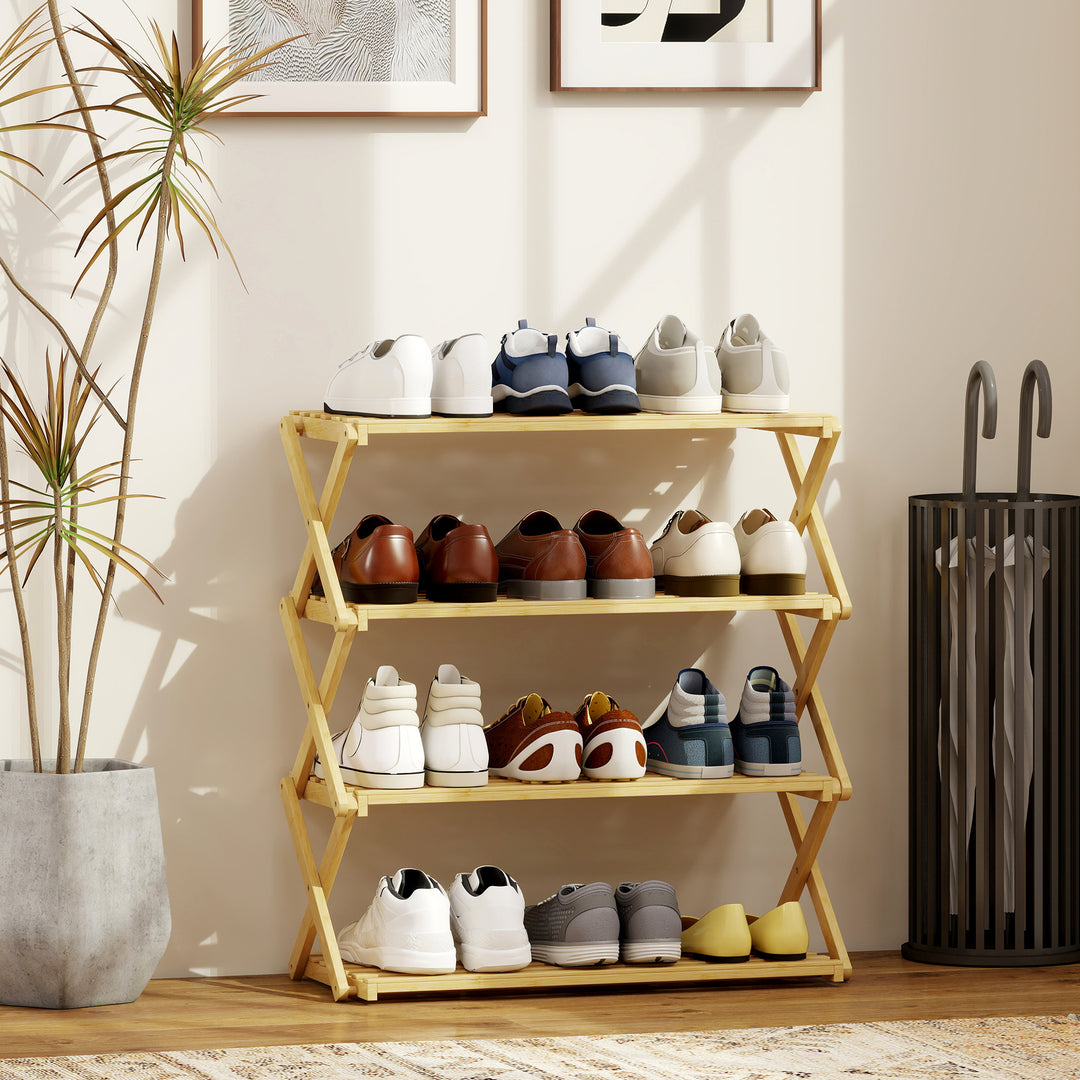 MCL 4-Tier Bamboo Shoe Rack, No Assembly - Natural