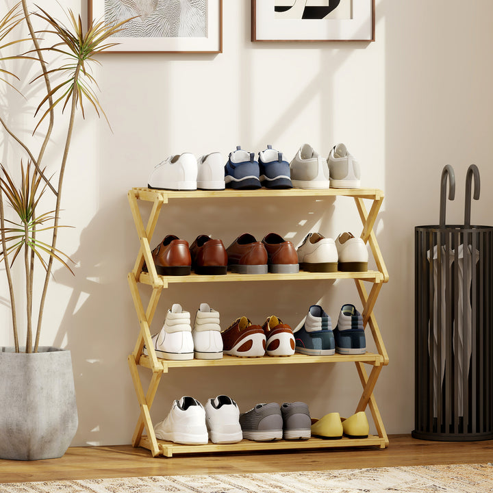 MCL 4-Tier Bamboo Shoe Rack, No Assembly - Natural
