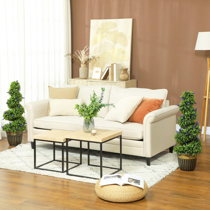 Set of 2 Decorative Artificial Plants, Boxwood Spiral Topiary Tree with Lavender and Pot, Fake Plants for Home Indoor Outdoor Decor, 90cm