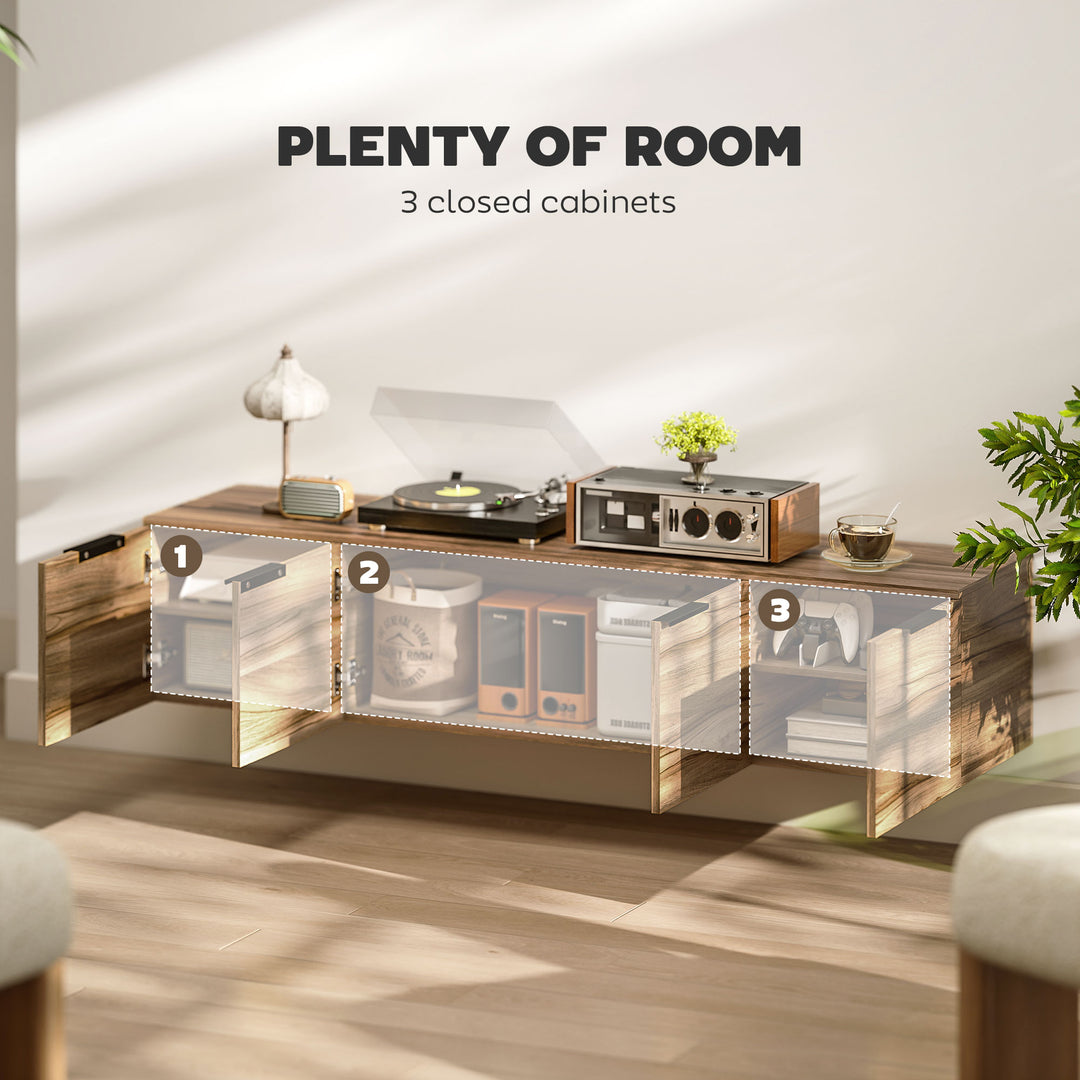 Floating TV Unit, 150 cm Wall Mounted TV Stand Cabinet with Shelves and Doors, Entertainment Media Console for Living Room, Bedroom, Rustic Brown