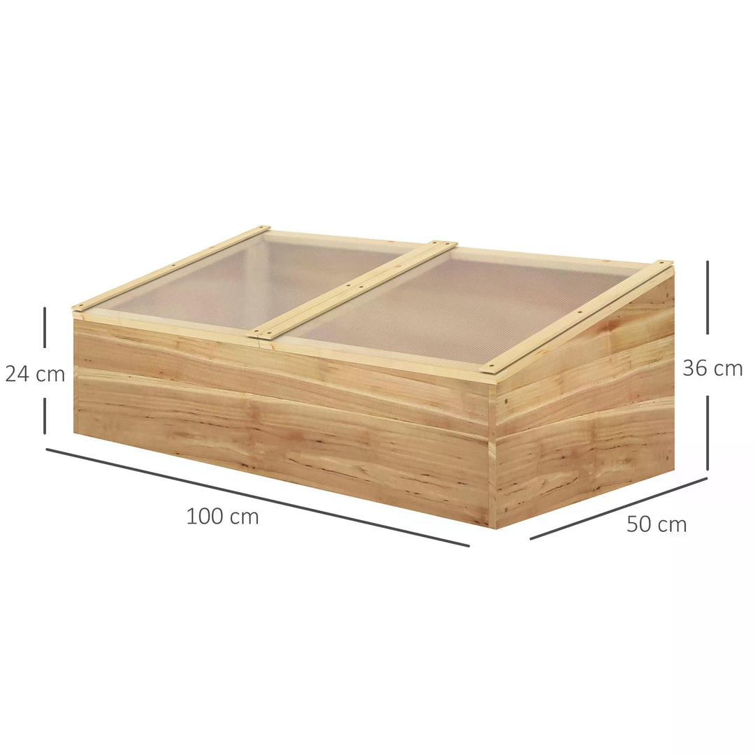 Outsunny Wooden Cold Frame Greenhouse Garden Polycarbonate Grow House for Flowers, Vegetables, Plants, 100 x 50 x 36 cm, Natural
