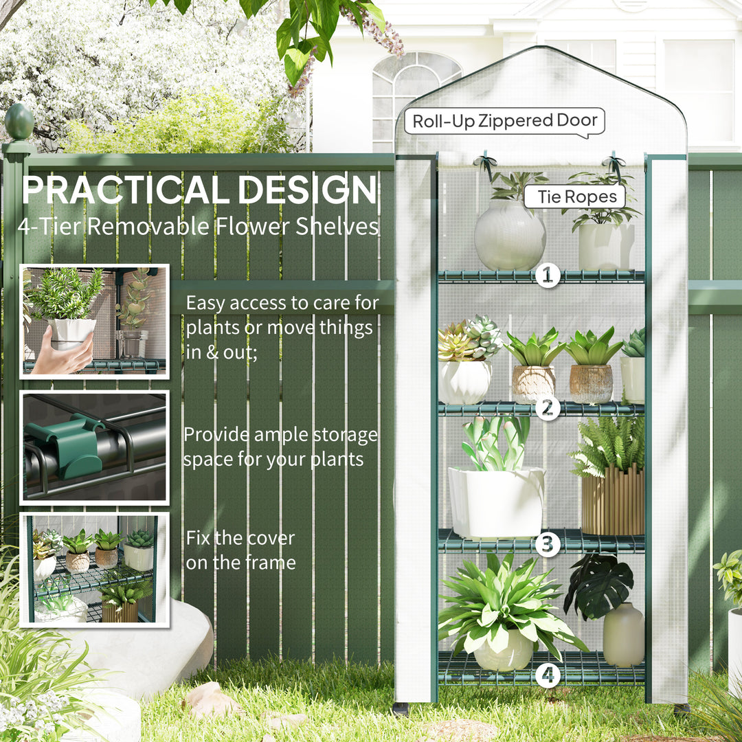 4 Tier Mini Portable Greenhouse Compact Plant Grow Shed Metal Frame PE