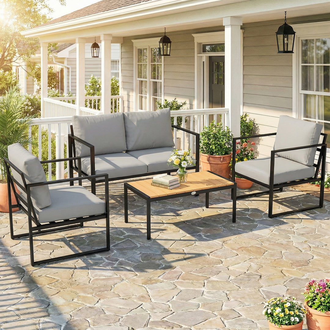 Outdoor Garden Furniture Set, 4 Piece Patio Furniture with Slatted Tab
