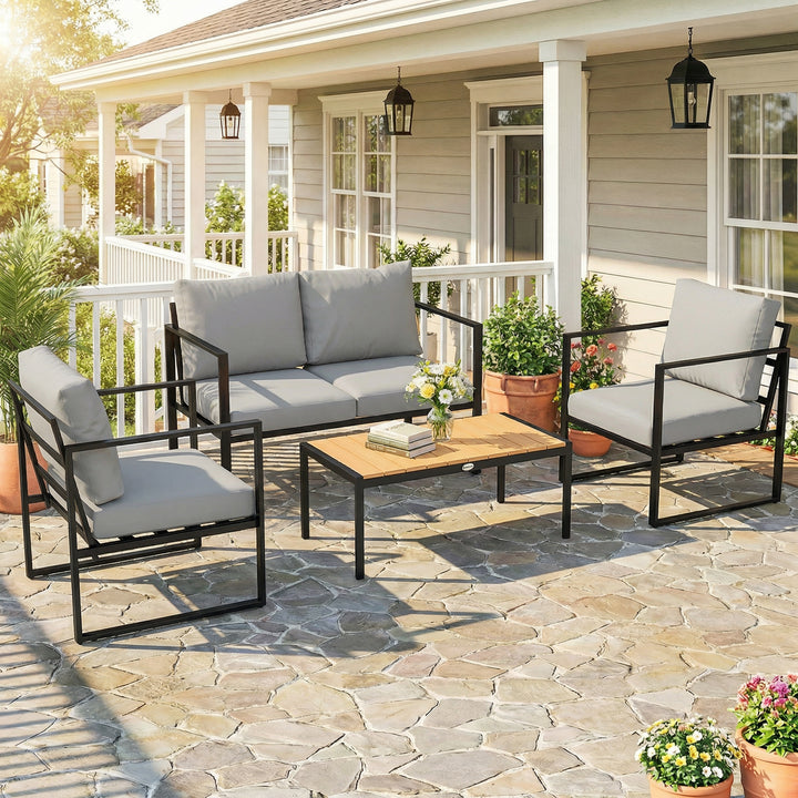Outdoor Garden Furniture Set, 4 Piece Patio Furniture with Slatted Tab