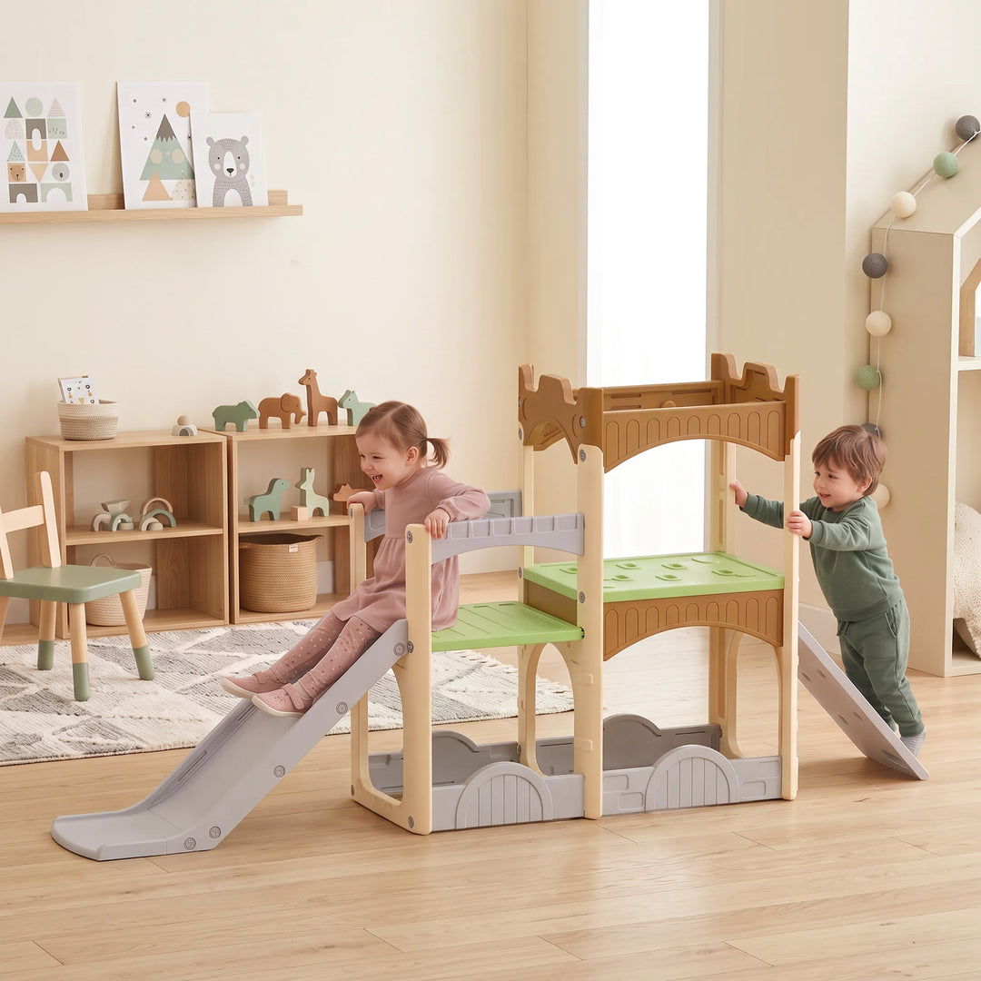 5 in 1 Kids Indoor Playset Toddler Slide with Climbing Wall Storage - view 2