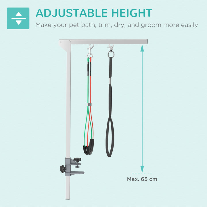 Adjustable Pet Grooming Arm, with Clamp, Haunch Holders & Grooming Loop - Sliver-Tone