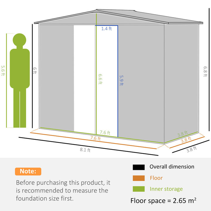 Outsunny 8 x 4 ft Metal Garden Storage Shed Apex Store with Lockable Door, Steel Tool Storage Box for Backyard, Patio and Lawn, Green