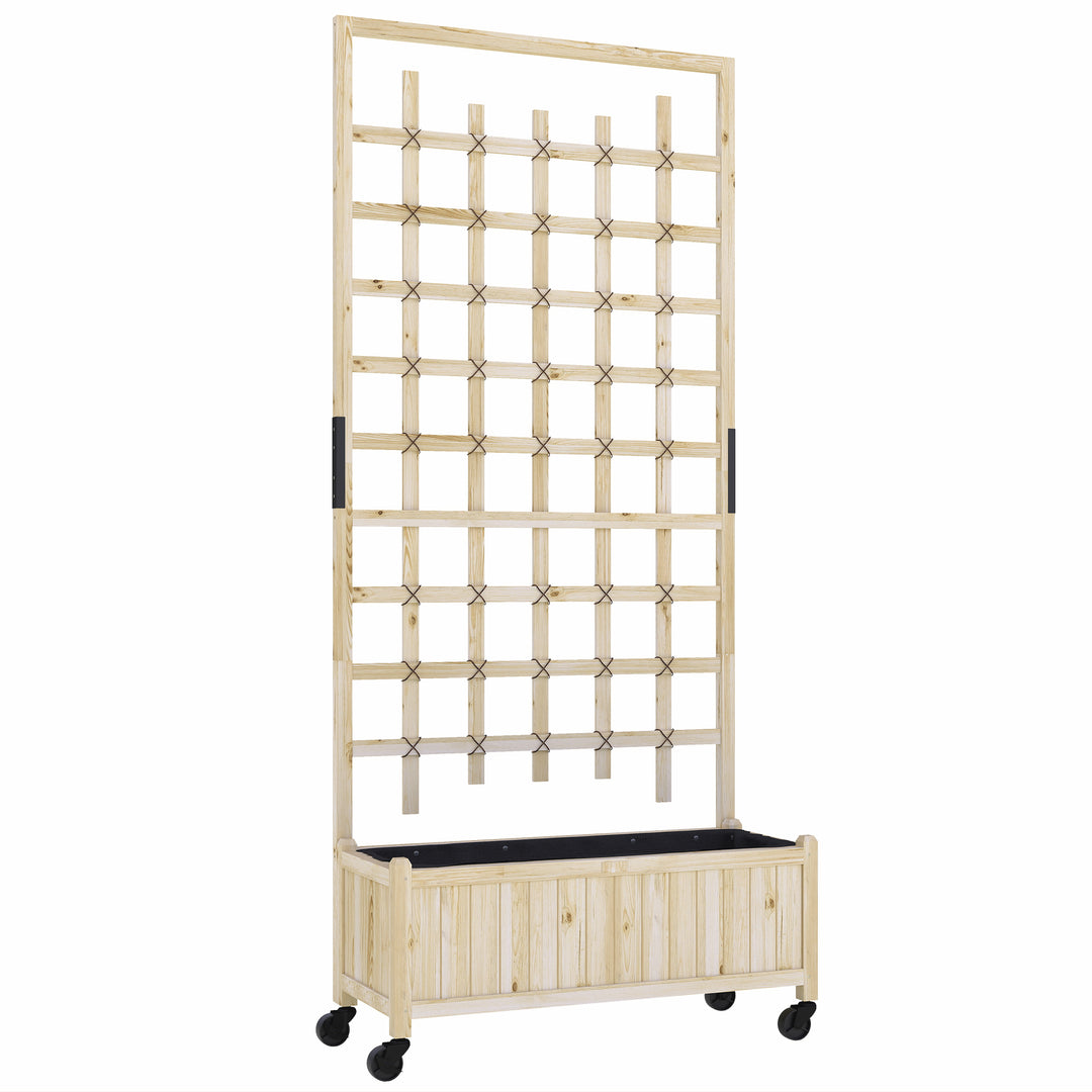 Wooden Trellis Planter, Raised Garden Bed with Wheels, to Climb and Grow Vegetables, Herbs and Flowers, Natural