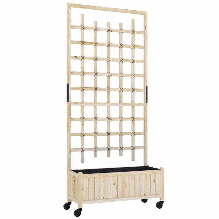 Wooden Trellis Planter, Raised Garden Bed with Wheels, to Climb and Grow Vegetables, Herbs and Flowers, Natural