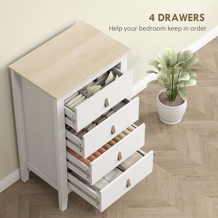 Bedroom Chest of Drawers, Modern 4 Drawer Dresser Cabinet with PU Leather Handles and Metal Runners for Living Room, Hallway, Entryway, White