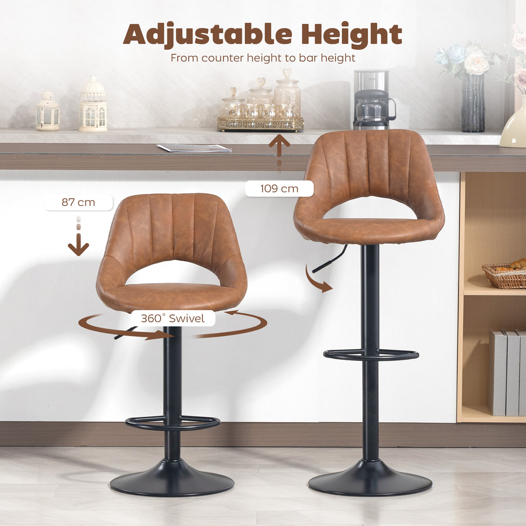 Bar Stools Set of 2, PU Leather Swivel Barstools with Backrest and Foo