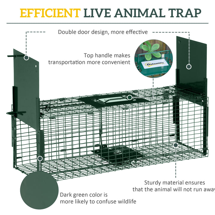 MCL Humane Rat Trap, Squirrel Trap with Double Doors, Live Cage Mousetrap for Indoors & Outdoors, Catch and Release Mice, Rats, Rodents, 60 x 18 x 20 cm, Green