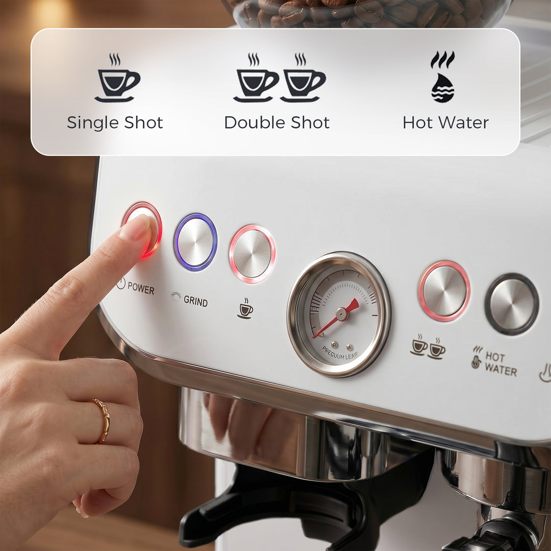 15 Bar Coffee Machine, with Adjustable Grind, Steamer and Accessories 