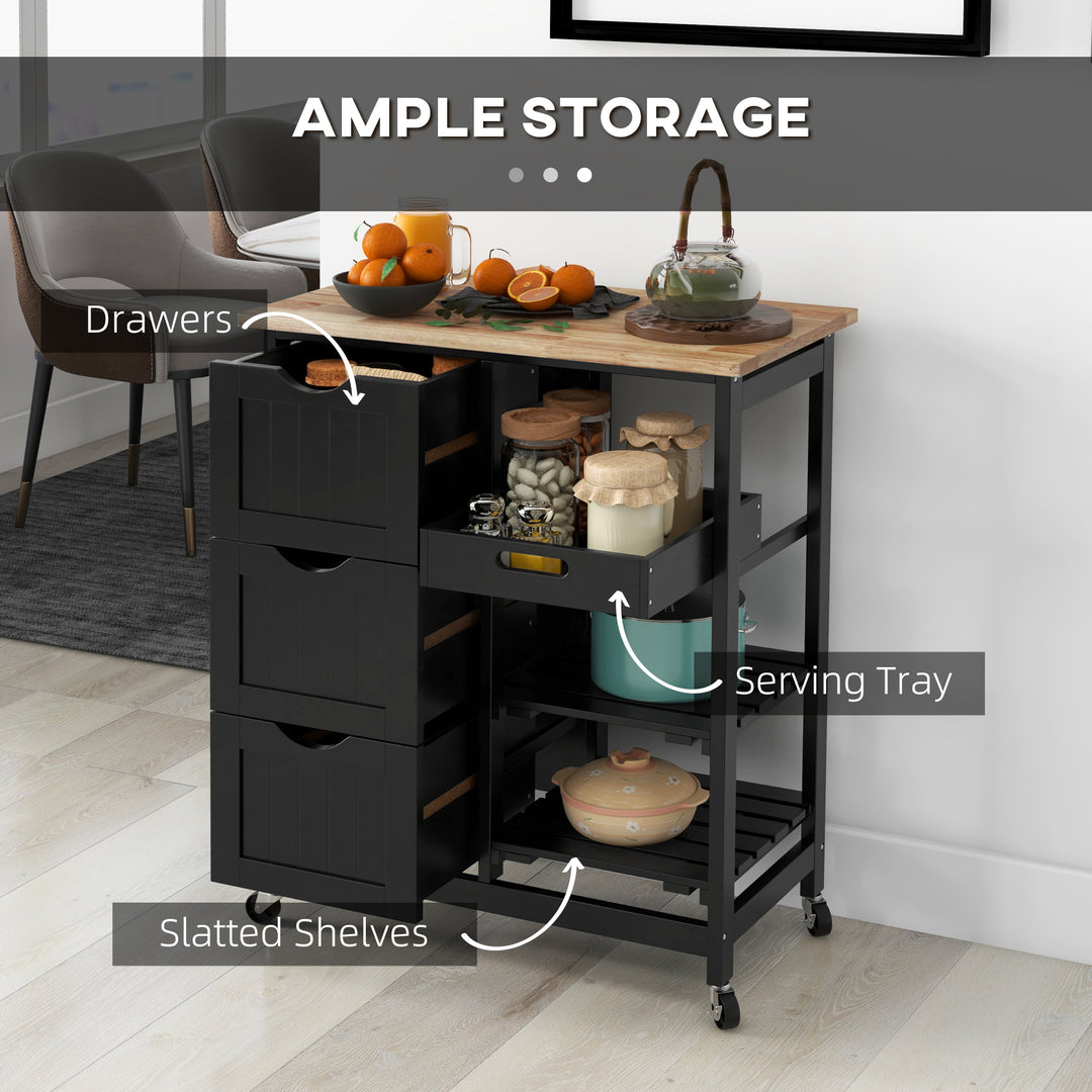 Rolling Kitchen Island Cart, Bar Serving Cart, Compact Trolley on Whee