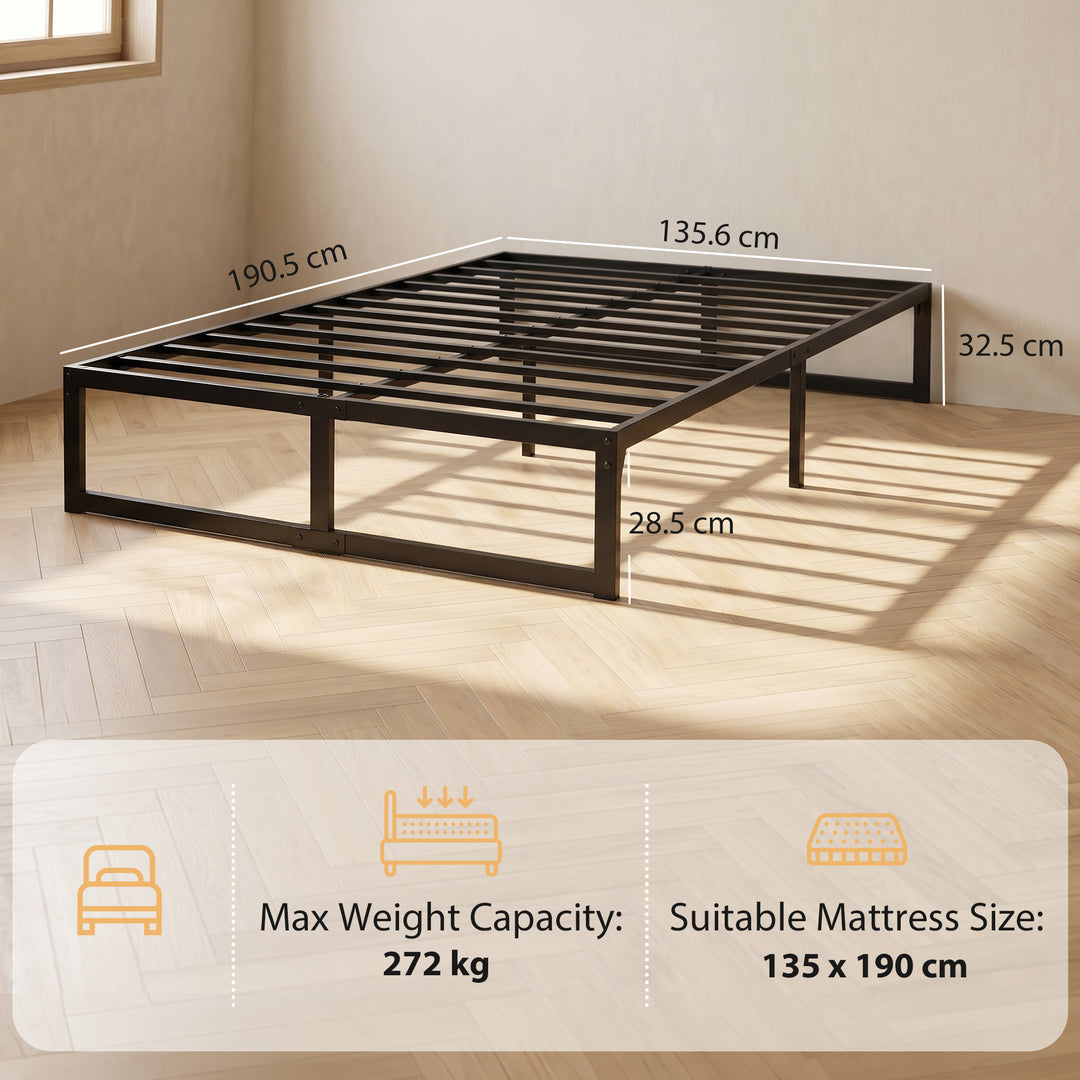 4ft6 Double Bed Frame with Underbed Storage and Steel Slat Support, 32