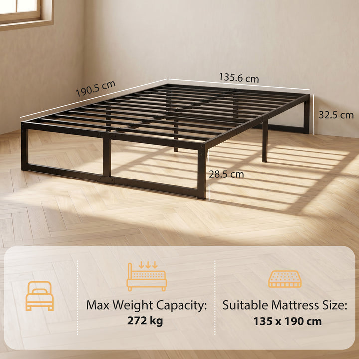 4ft6 Double Bed Frame with Underbed Storage and Steel Slat Support, 32