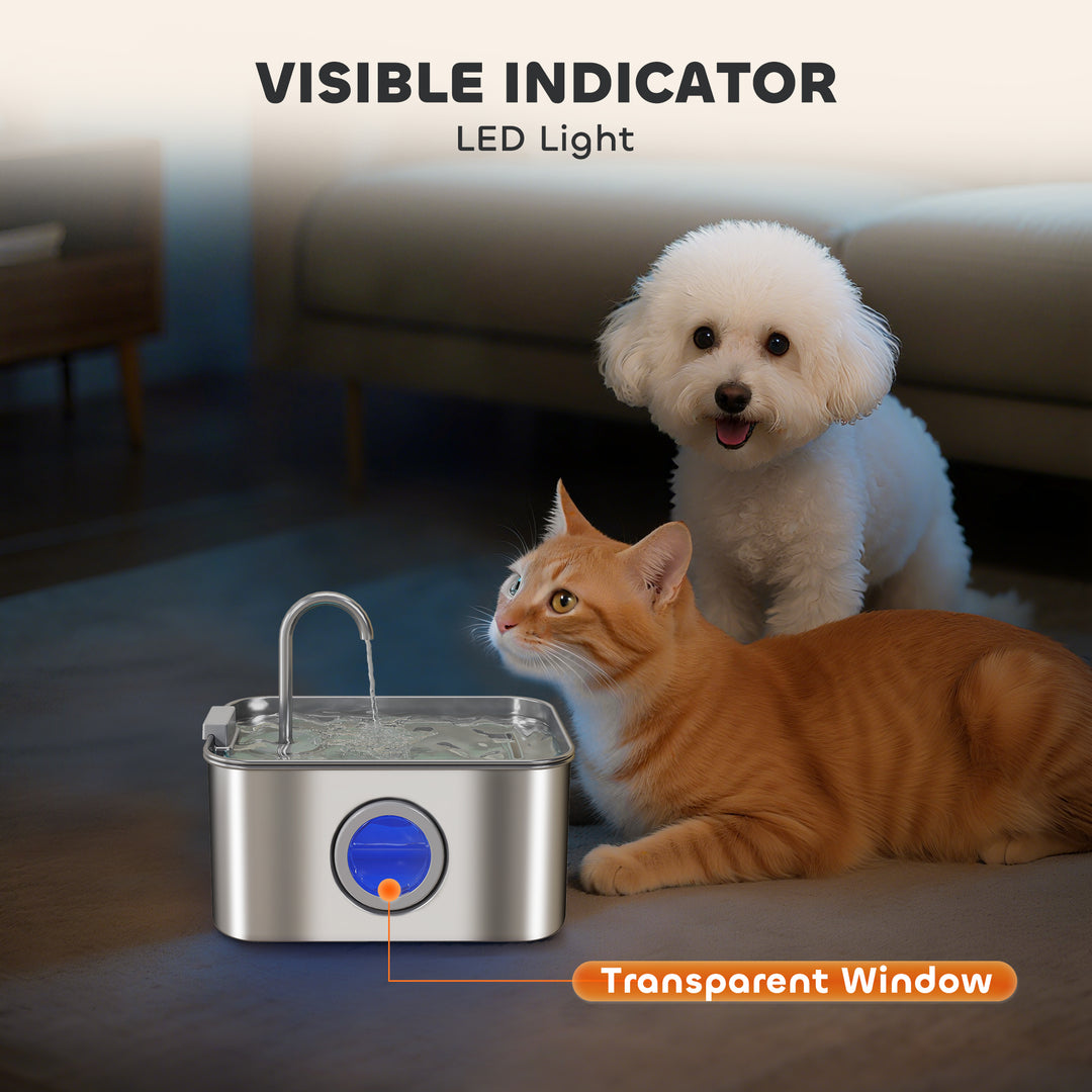 3.2L Cat Water Fountain for Drinking, Cat Fountain Stainless Steel with Visible Water-Level Window, Ultra-Silent Pump