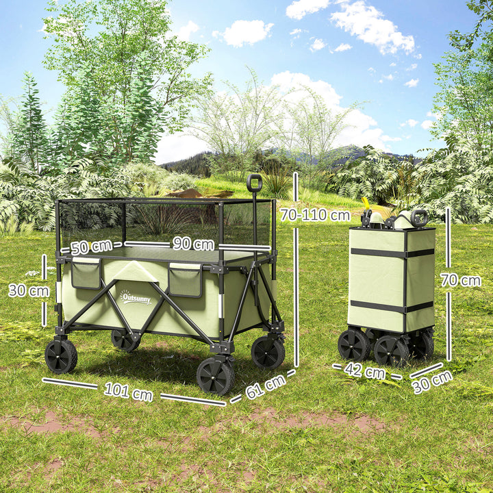Folding Garden Trolley, 180L Wagon Cart with Extendable Side Walls, for Beach, Camping, Festival, Green