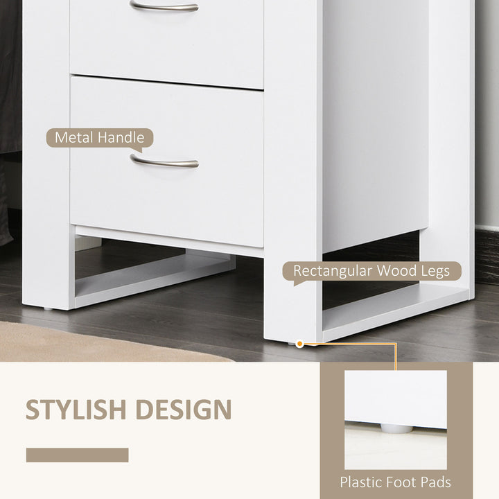 Bedside Table with 2 Drawers, Nightstand with Handles and Elevated Base, Side Table for Bedroom, Living Room, Set of 2, White