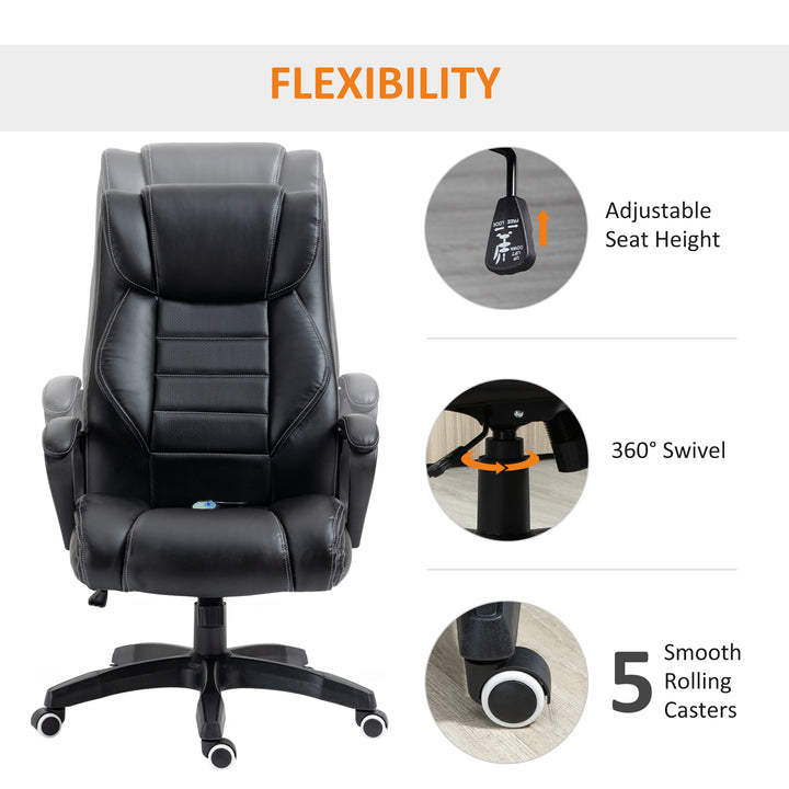 Office Chair with 6-Point Maaage, PU Desk Chair with Padded Seat and Armrest, Computer Chair with Tilt Function for Home, Black