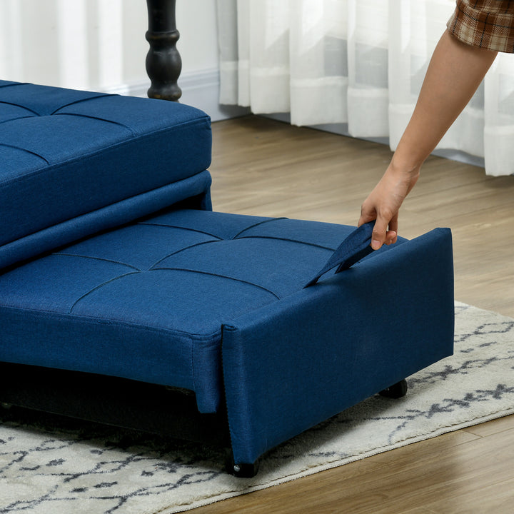 Convertible Chair Bed with Padding Seat, 4-in-1 Multi-Functional Sleeper Sofa Bed, Recliner with Adjustable Backrest, Side Pocket, Wheels and Pillow, for Living Room, Blue