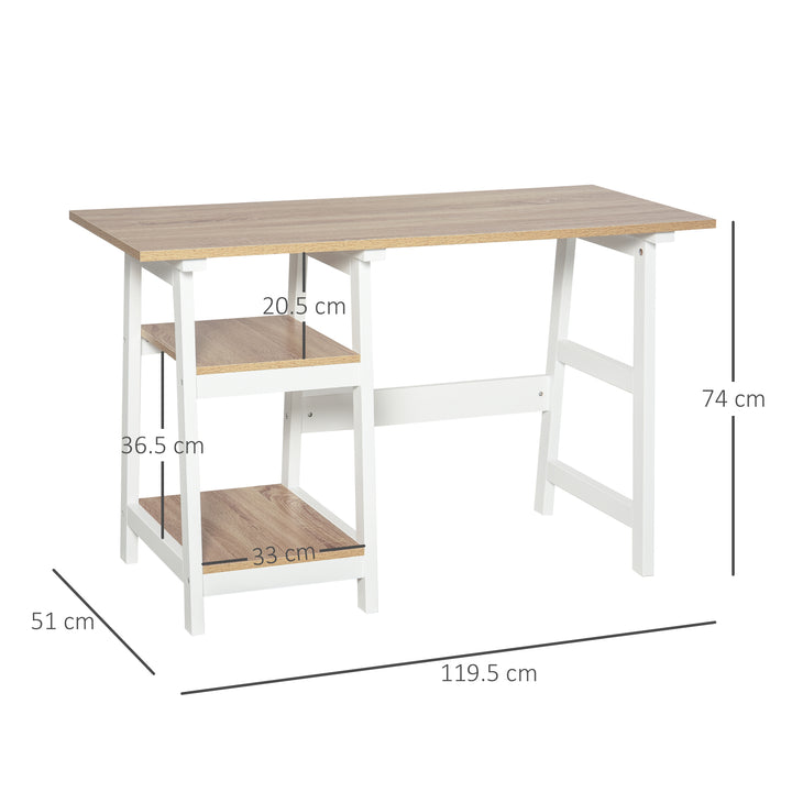 HOMCOM Compact Computer Desk with Storage Shelves Study Table with Bookshelf PC Table Workstation for Home Office Study White and Natural