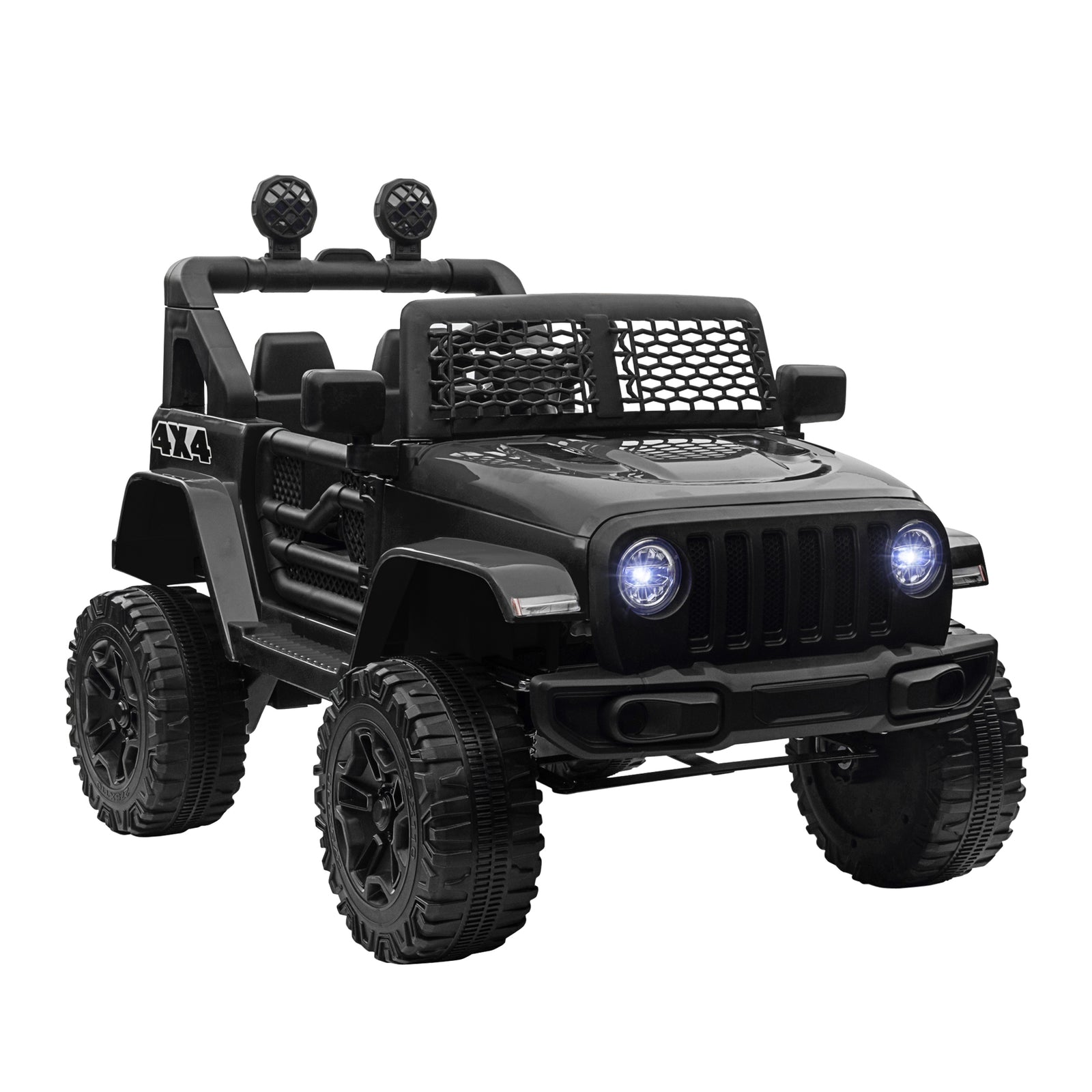 Kids Electric Ride On Car 12V Off Road Toy with Parental Remote Control 2 Motors Horn Lights Suspension Wheels for 3-6 Years Old Black