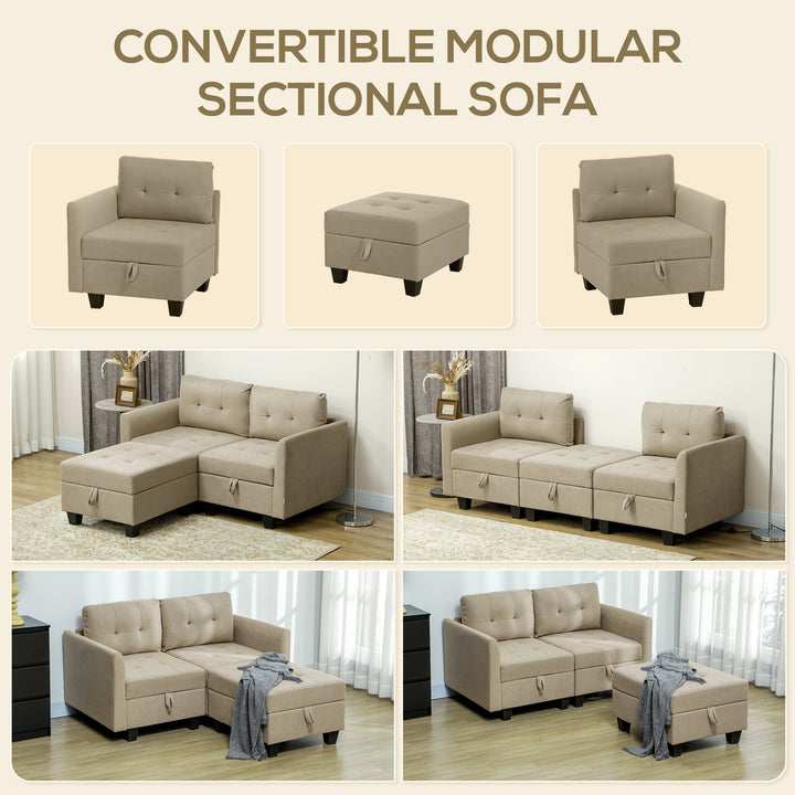 L' Shape Modular Storage Sofa - Light Brown