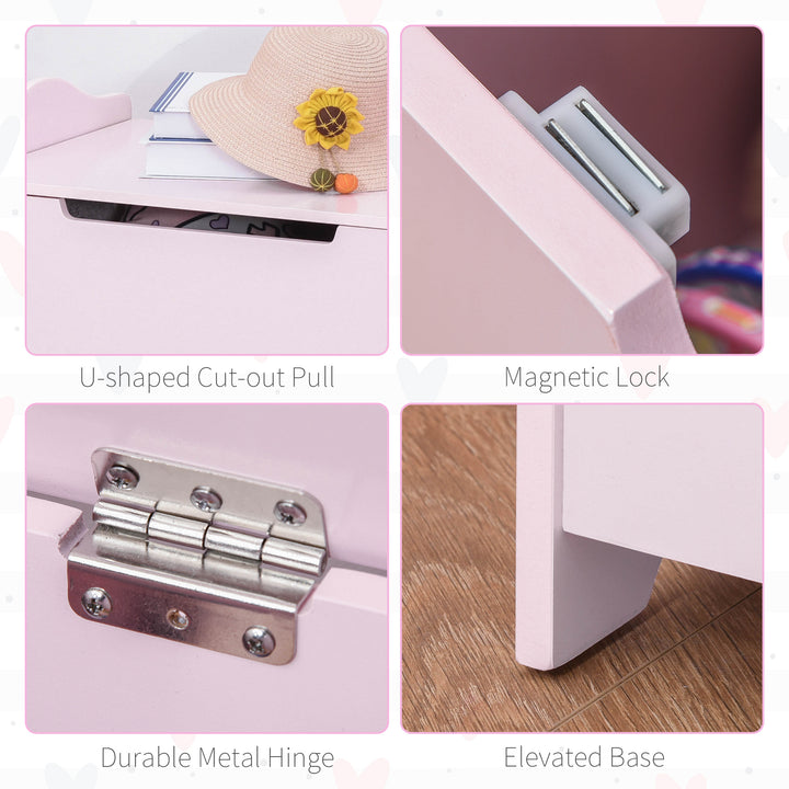 MCL Wooden Kids Toy Box Children Storage Organizer Chest Safety Hinge Playroom Furniture Pink