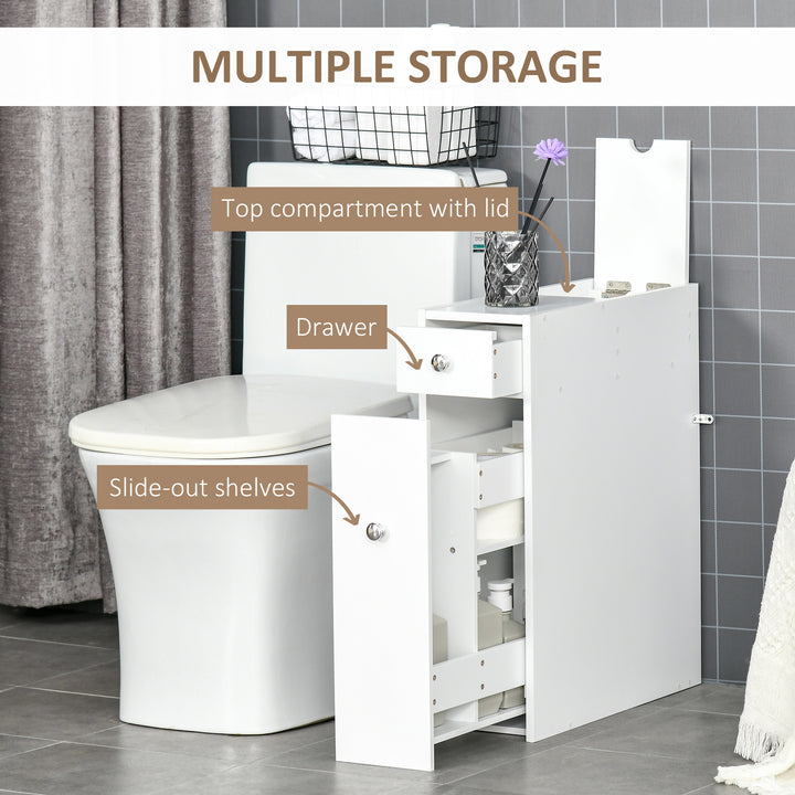 MCL Bathroom Slim Floor Cabinet Narrow Wooden Storage Home Bath Toilet Cupboard Organiser Unit with Drawers White