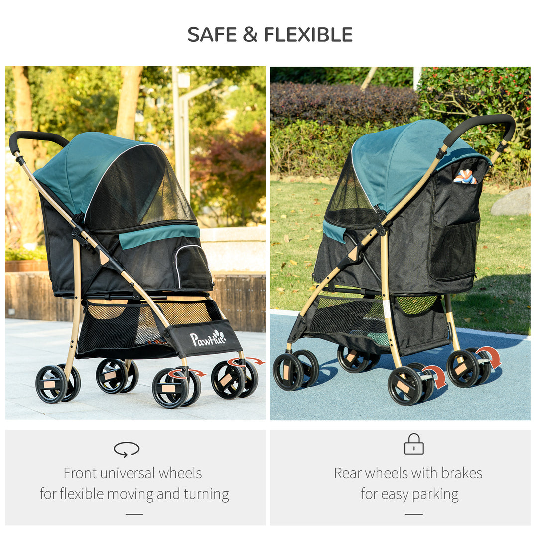 Pet Stroller for Small and Miniature Dogs, with Rain Cover - Dark Green